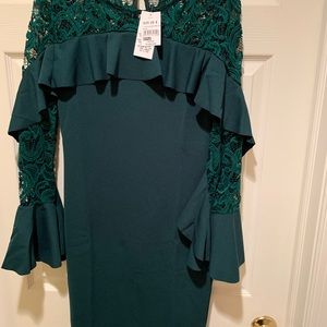 New Green Ruffle lace trimmed sheath dress by Quiz